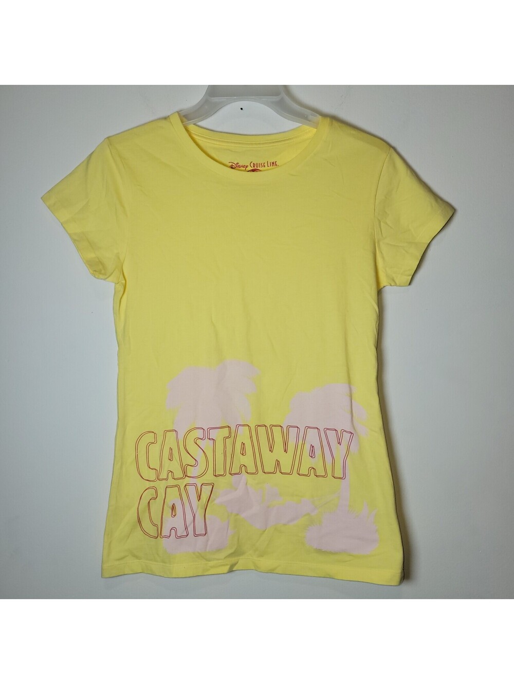 Disney Cruise Line Castaway Cay T-Shirt Womens XL Yellow Pink Palm Trees